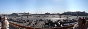 (Click on the photo for a larger size) View from the Tiananmen Gate of the Imperial Palace (Forbidden City) looking south over Tiananmen Square. In the centre of the square is Mao Zedong's mausoleum (tomb) and to the right is the Great Hall of the People. Photo from Wikipedia.